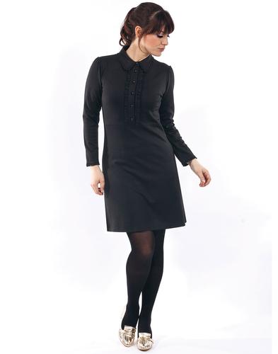 MADEMOISELLE YEYE Rebecca Retro 60s Mod Ruffle Black Dress