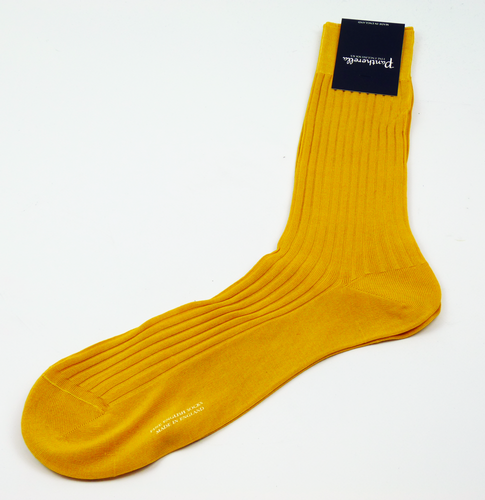 Pantherella Mens Ribbed Socks in Saffron | Retro 70s Socks