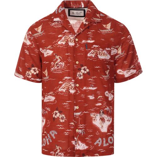 Aloha ORIGINAL PENGUIN 70s Cuban Collar Shirt Red Ochre