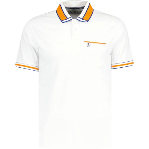 Original PENGUIN Retro Stripe Collar Polo Shirt in Bright White