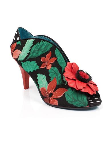 Poetic Licence By Irregular Choice 'Farrah Flower' Black High Heel Floral Shoes 