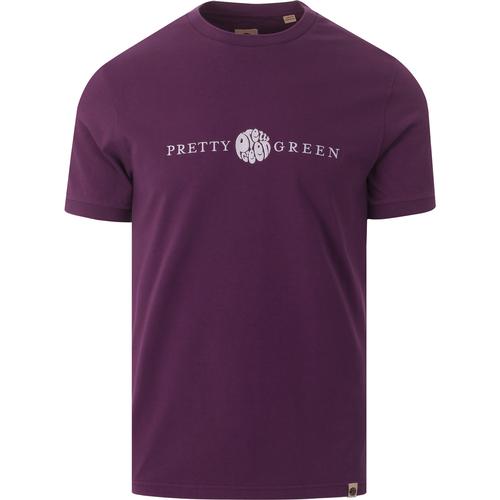 PRETTY GREEN Men's Retro Embroidered Logo Tee in Purple