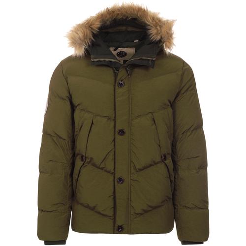 PRETTY GREEN Mod Quilted Hooded Parka Jacket in Khaki