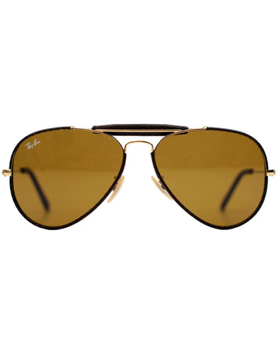 RAY-BAN Outdoorsman Craft Retro 70s Leather Sunglasses in Brown