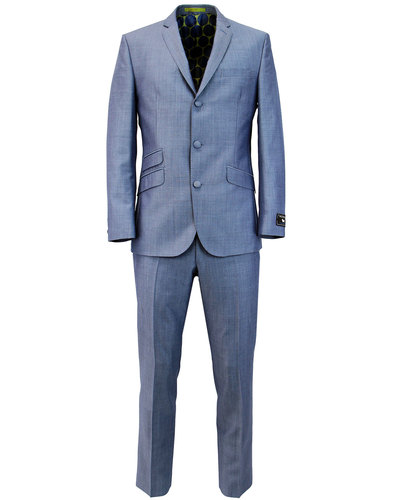 Men's Retro 60s Mod 3 Button Mohair Tonic Suit in Blue