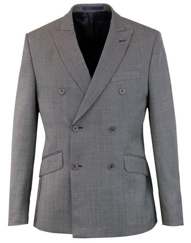 60s Mod Birdseye Check Double Breasted Suit Jacket