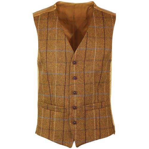 60s Mod Tailored Four Colour Check Waistcoat GOLD