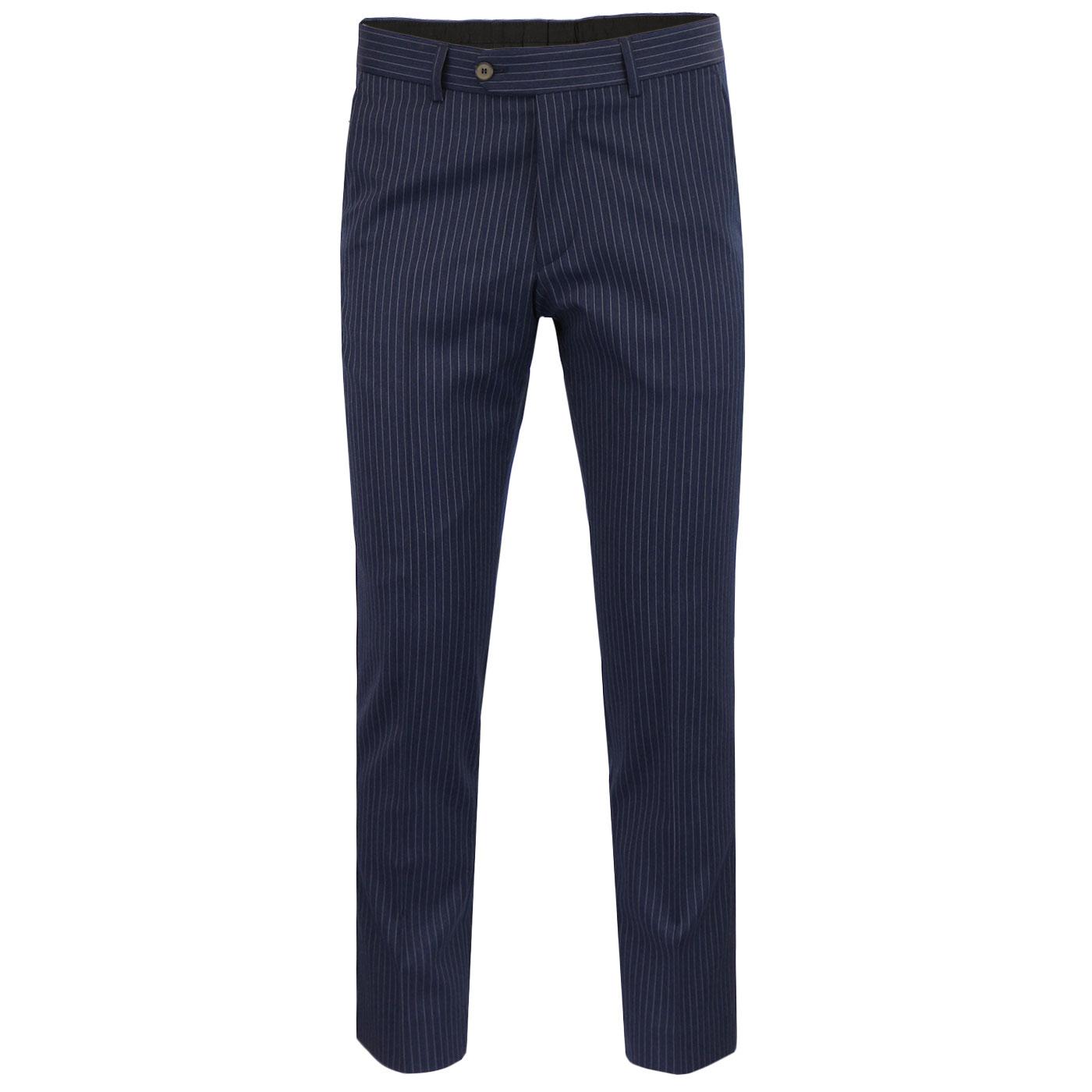Men's Mod Pinstripe Slim Leg Suit Trousers (Navy)