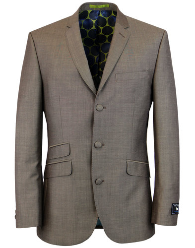 Men's Retro 60s Mod 3 Button Mohair Tonic Suit in Taupe