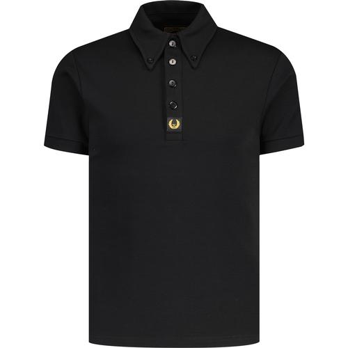 Ska and Soul Mod Spear Collar Button Down Polo Shirt in Black
