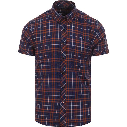 TOOTAL Retro Mod Button Down S/S Check Shirt in Navy/Rust