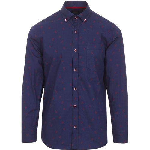 TOOTAL 1960s Mod Dot & Paisley Button Down Shirt in Navy
