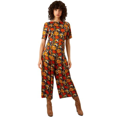 TRAFFIC PEOPLE Bianca 70s Retro Floral Jumpsuit In Navy