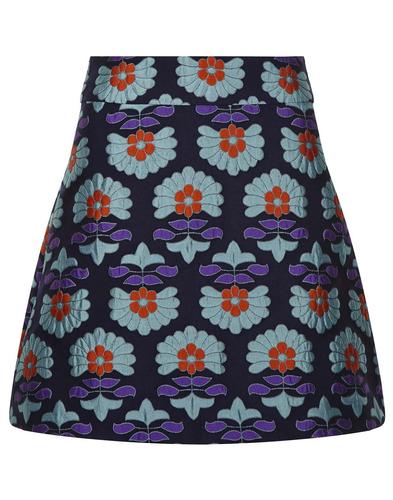 TRAFFIC PEOPLE Flowers of Fortune Mod 60s Mini Skirt in Blue