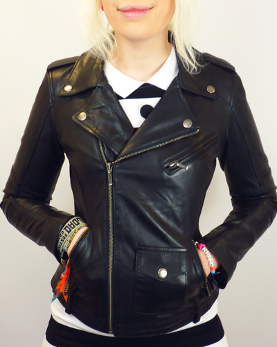 Lilly Retro Fifties Vintage Indie Leather Biker Jacket Black