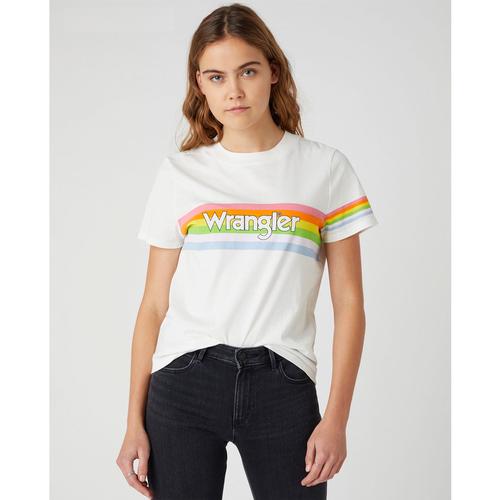 WRANGLER Womens Retro Rainbow Logo Tee in Worn White